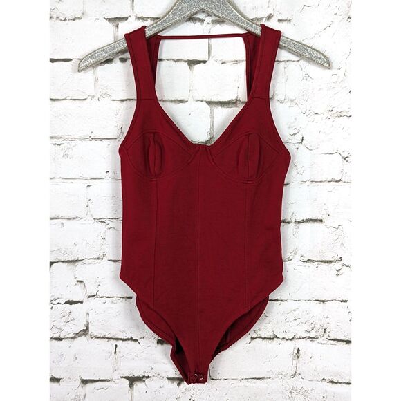 FOREVER 21 True Red Stretch Corset Bodysuit Festival Boho Cottage  Medium - Picture 1 of 7